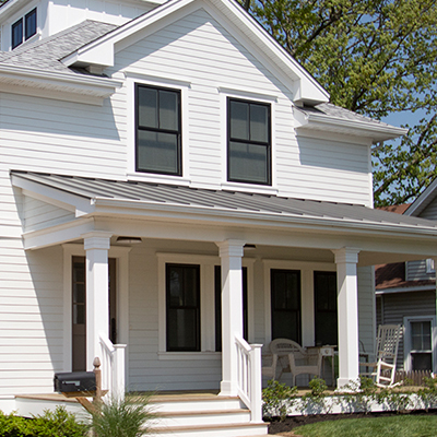 black framed windows